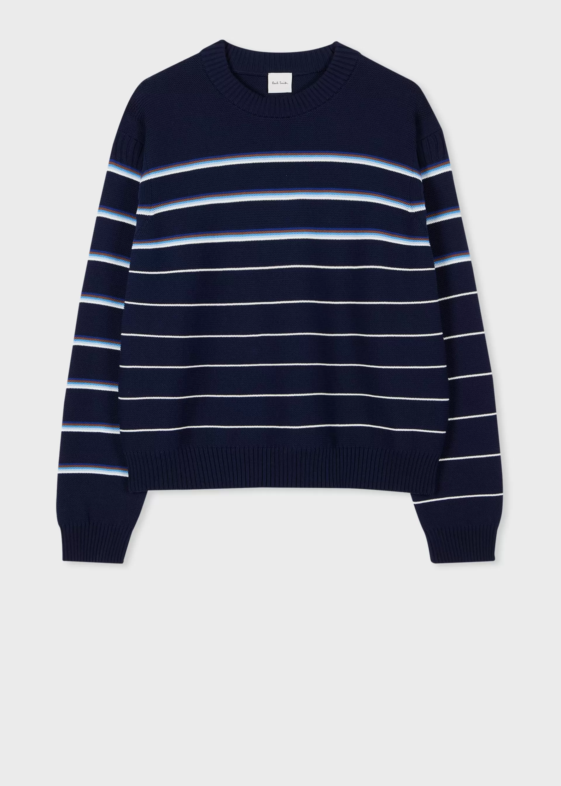 Women's Dark Blue Organic Cotton Multi Stripe Crew Neck Sweater>Paul Smith Cheap