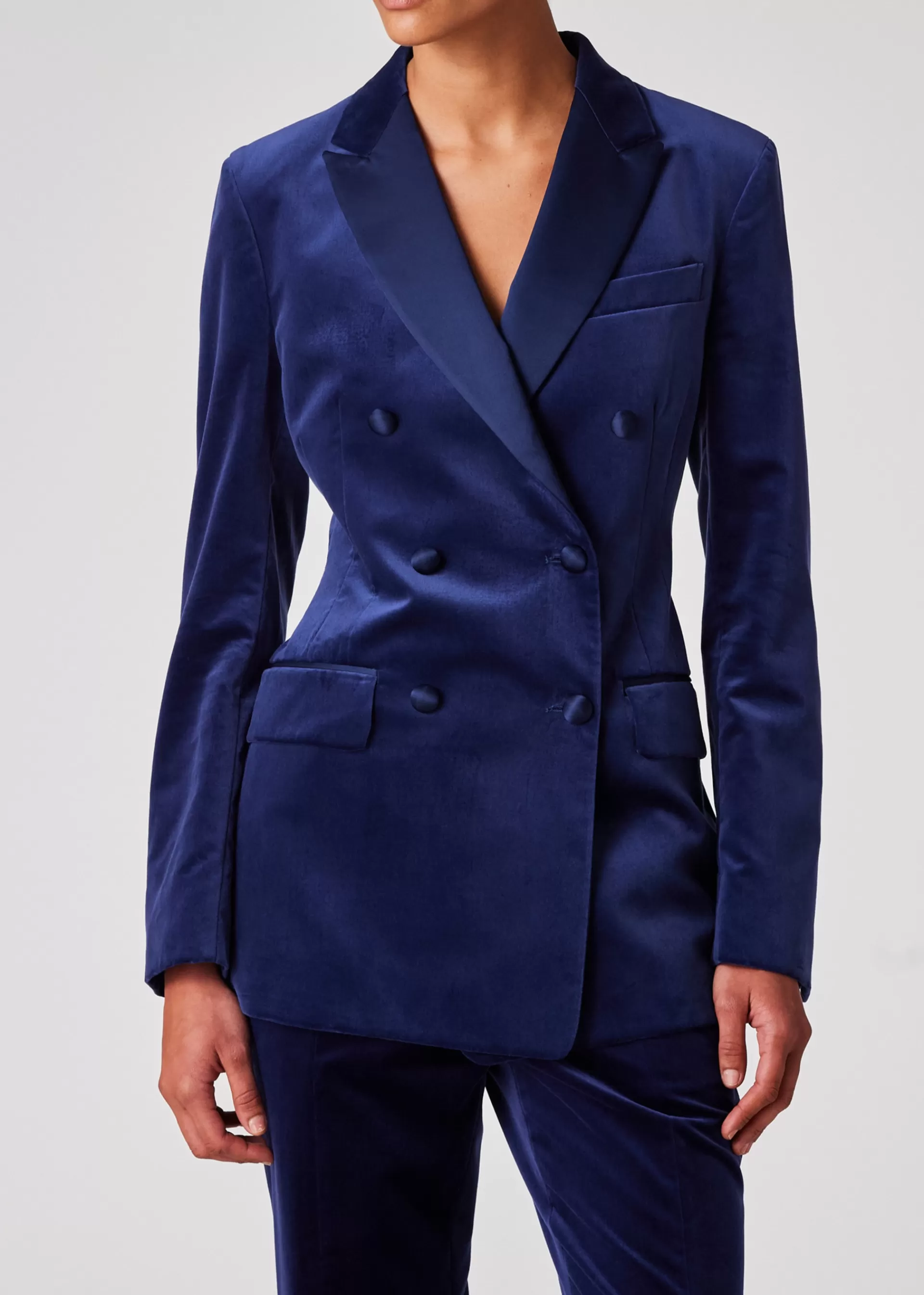 Women's Dark Blue Velvet Double-Breasted Tuxedo Blazer>Paul Smith Cheap