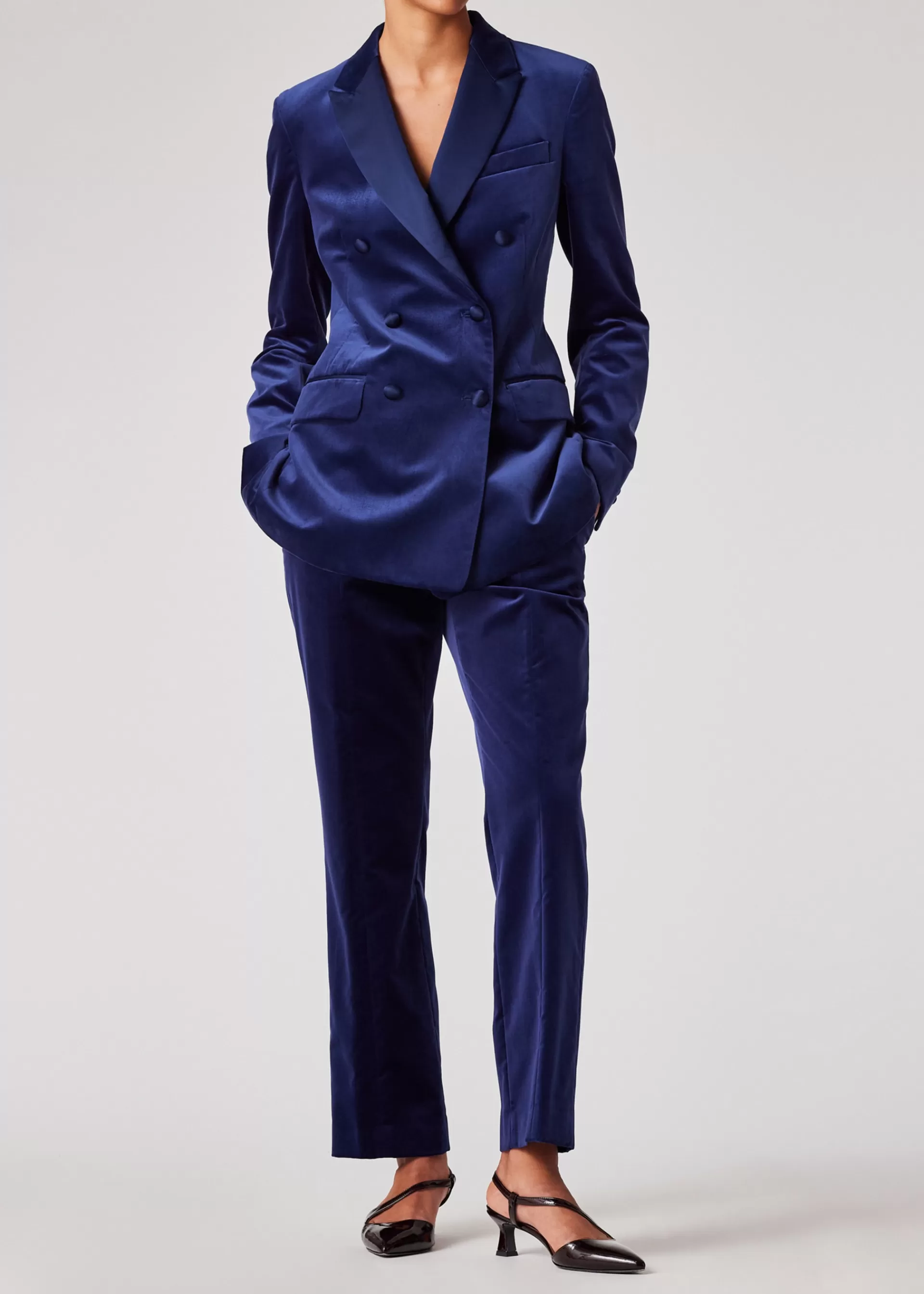 Women's Dark Blue Velvet Double-Breasted Tuxedo Blazer>Paul Smith Cheap