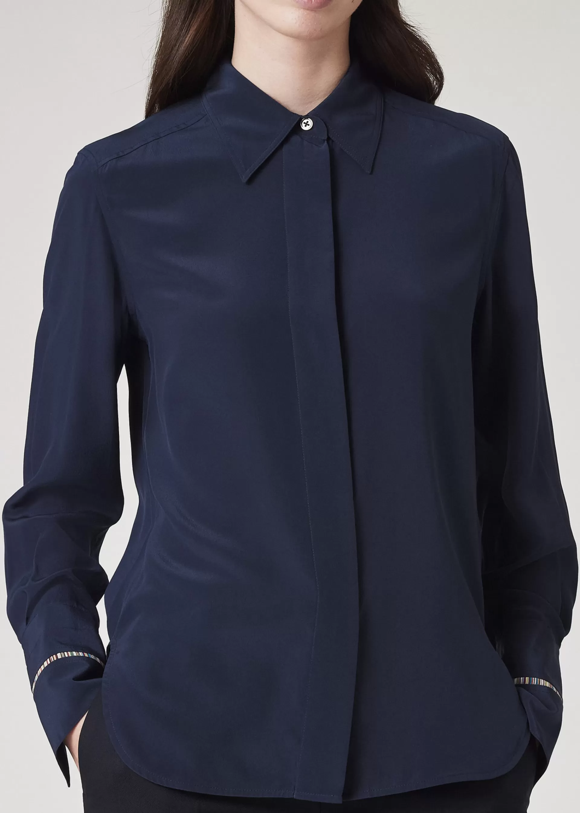 Women's Silk 'Signature Stripe' Detail Shirt>Paul Smith Store