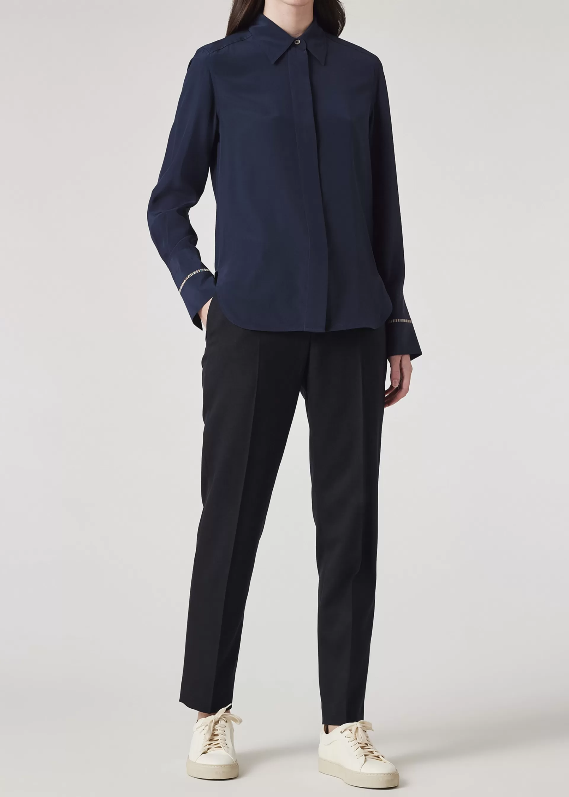 Women's Silk 'Signature Stripe' Detail Shirt>Paul Smith Store