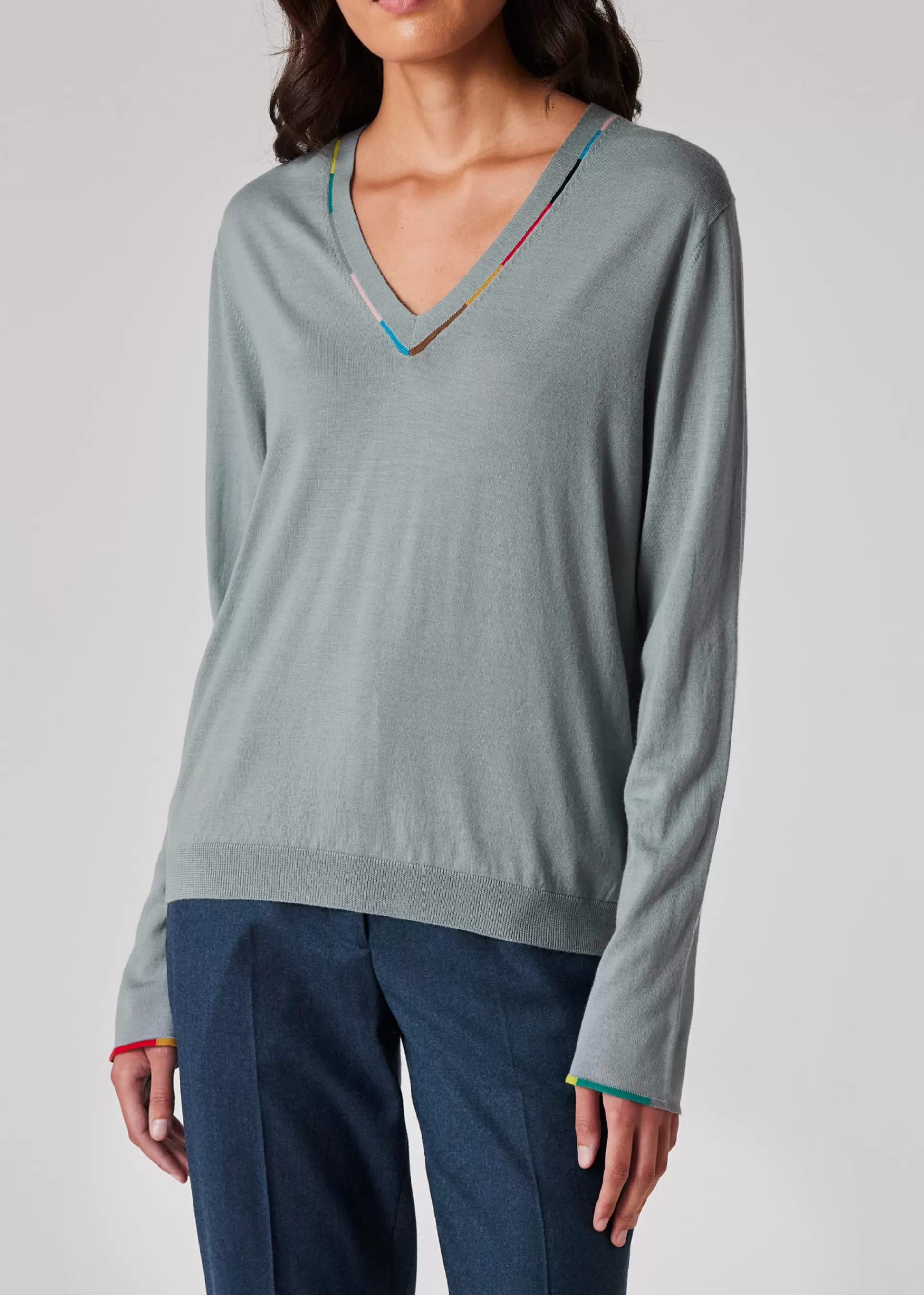 Women's Pale Blue Merino Knitted V Neck Sweater>Paul Smith Clearance