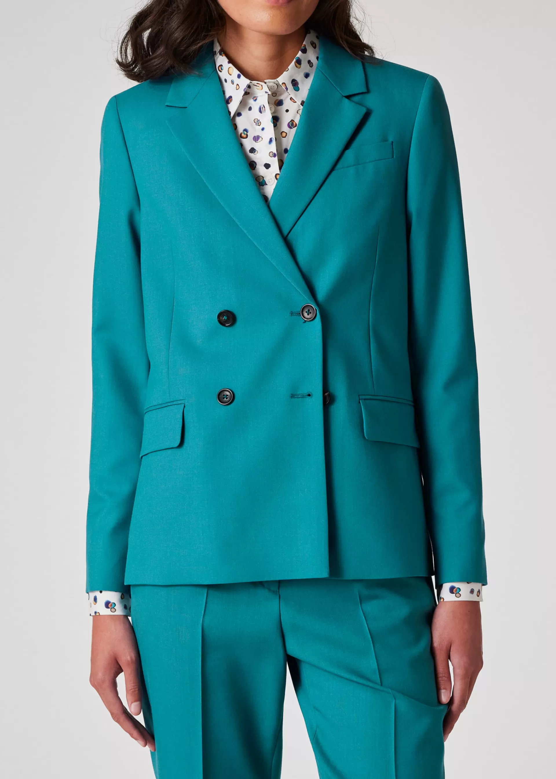 Women's Peacock Blue Wool Double-Breasted Blazer>Paul Smith Clearance