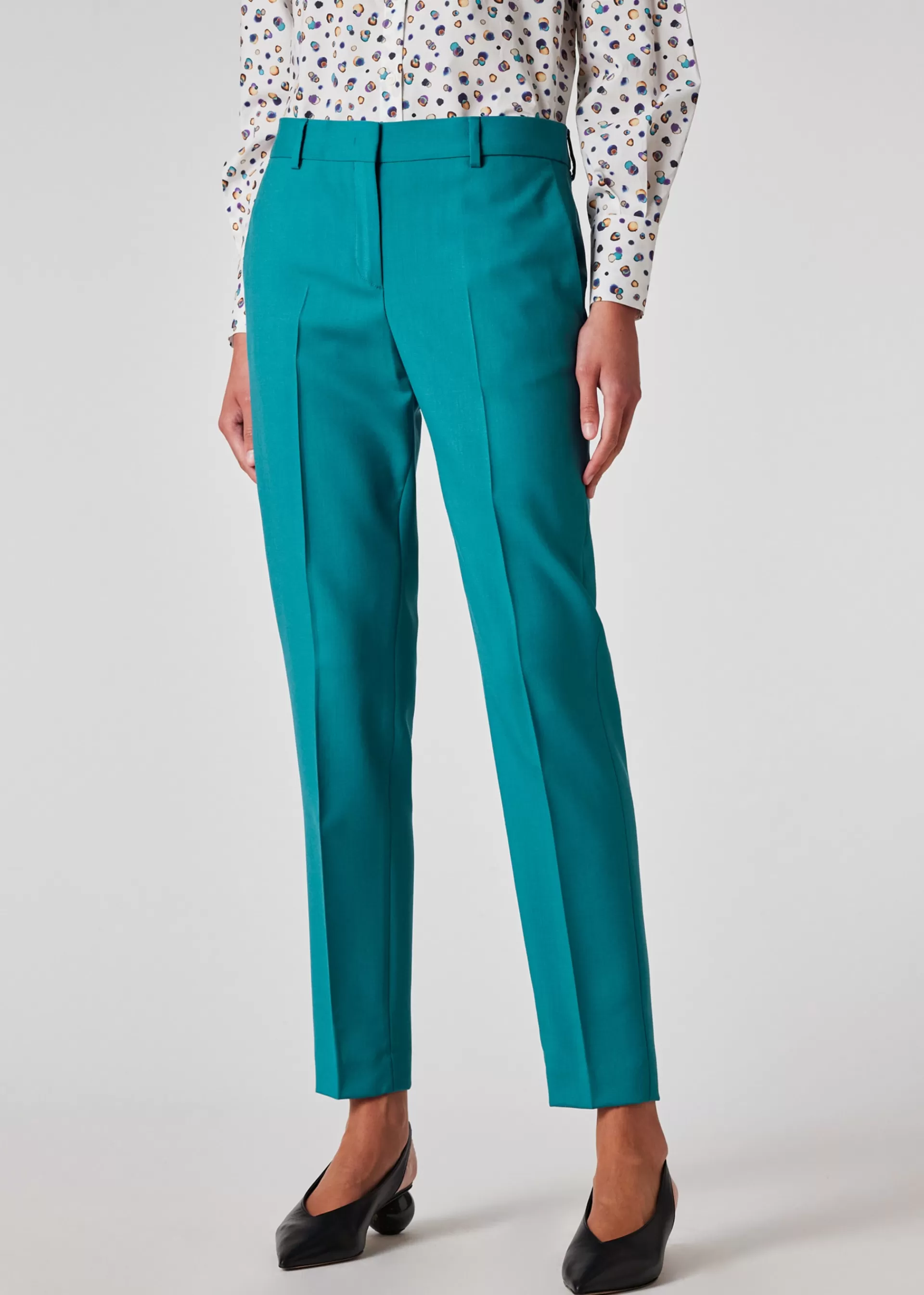 Women's Peacock Blue Wool-Hopsack Slim-Fit Trousers>Paul Smith Store