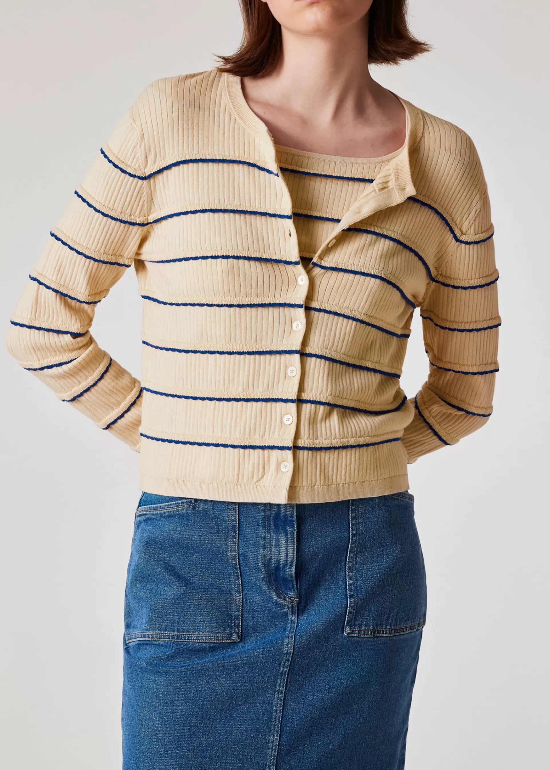 Women's Scallop Trim Ribbed Cardigan>Paul Smith Online