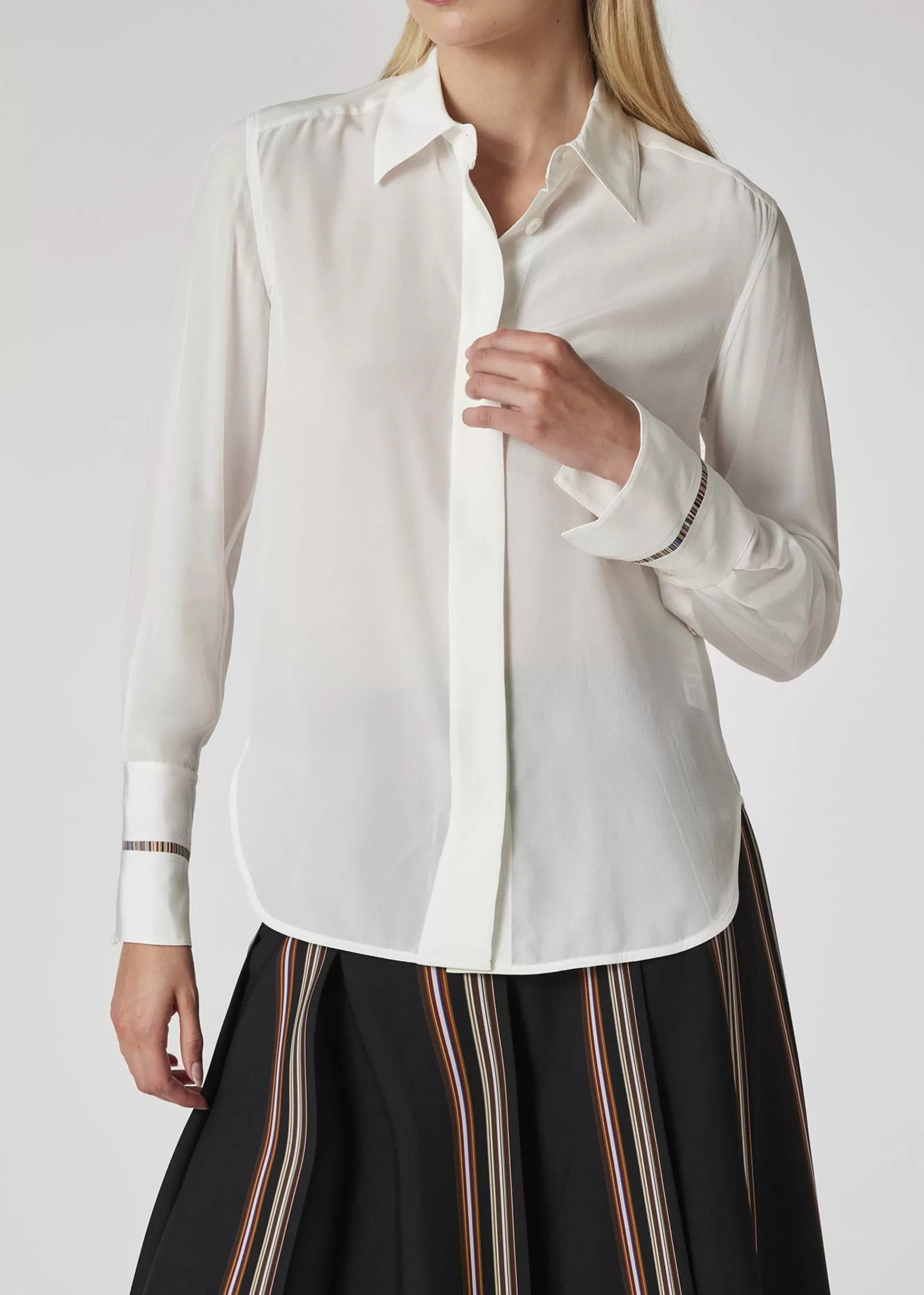 Women's Silk 'Signature Stripe' Detail Shirt>Paul Smith Best Sale