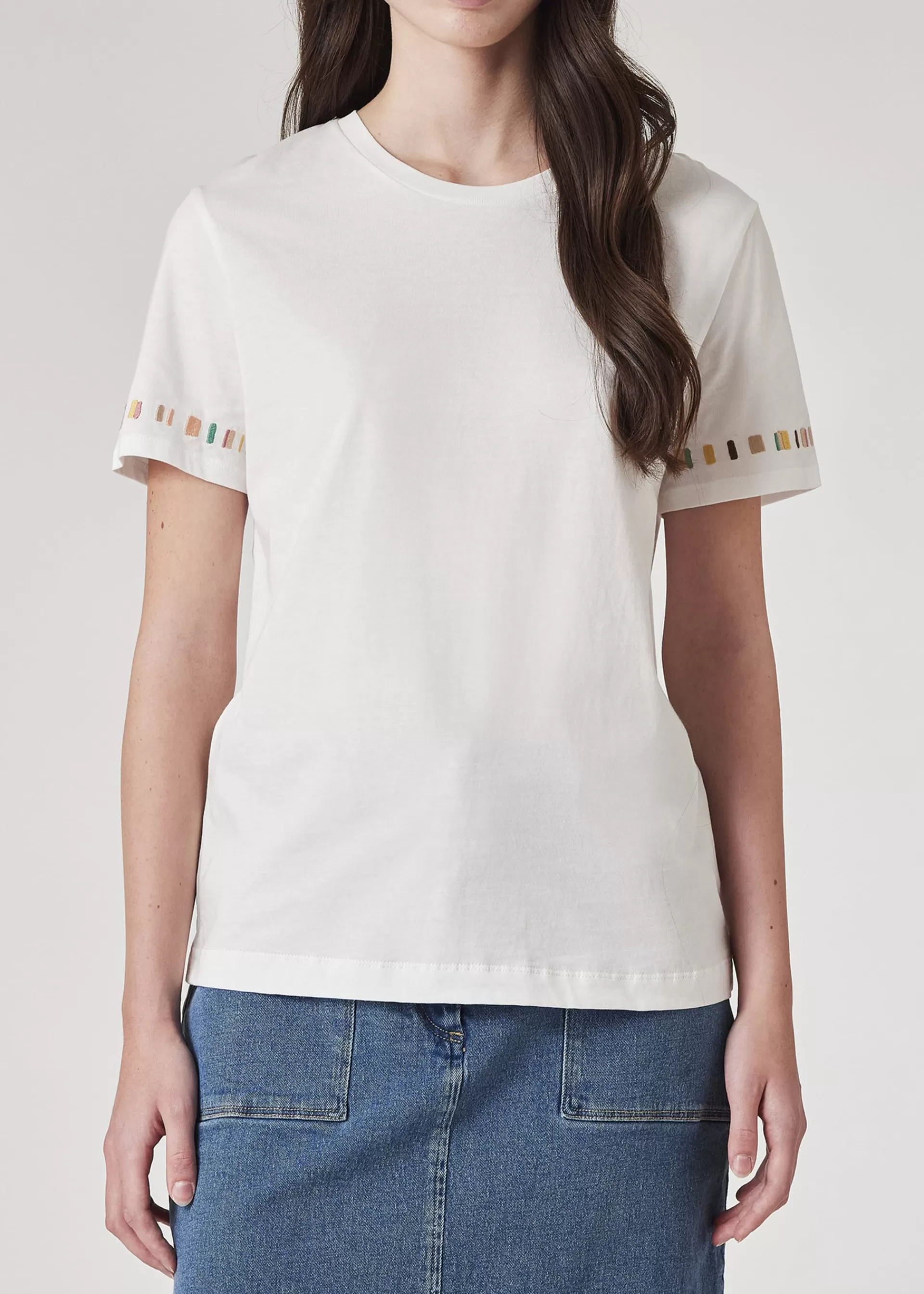 Women's 'Swirl' Stripe Sleeve Embroidered T-Shirt>Paul Smith Cheap