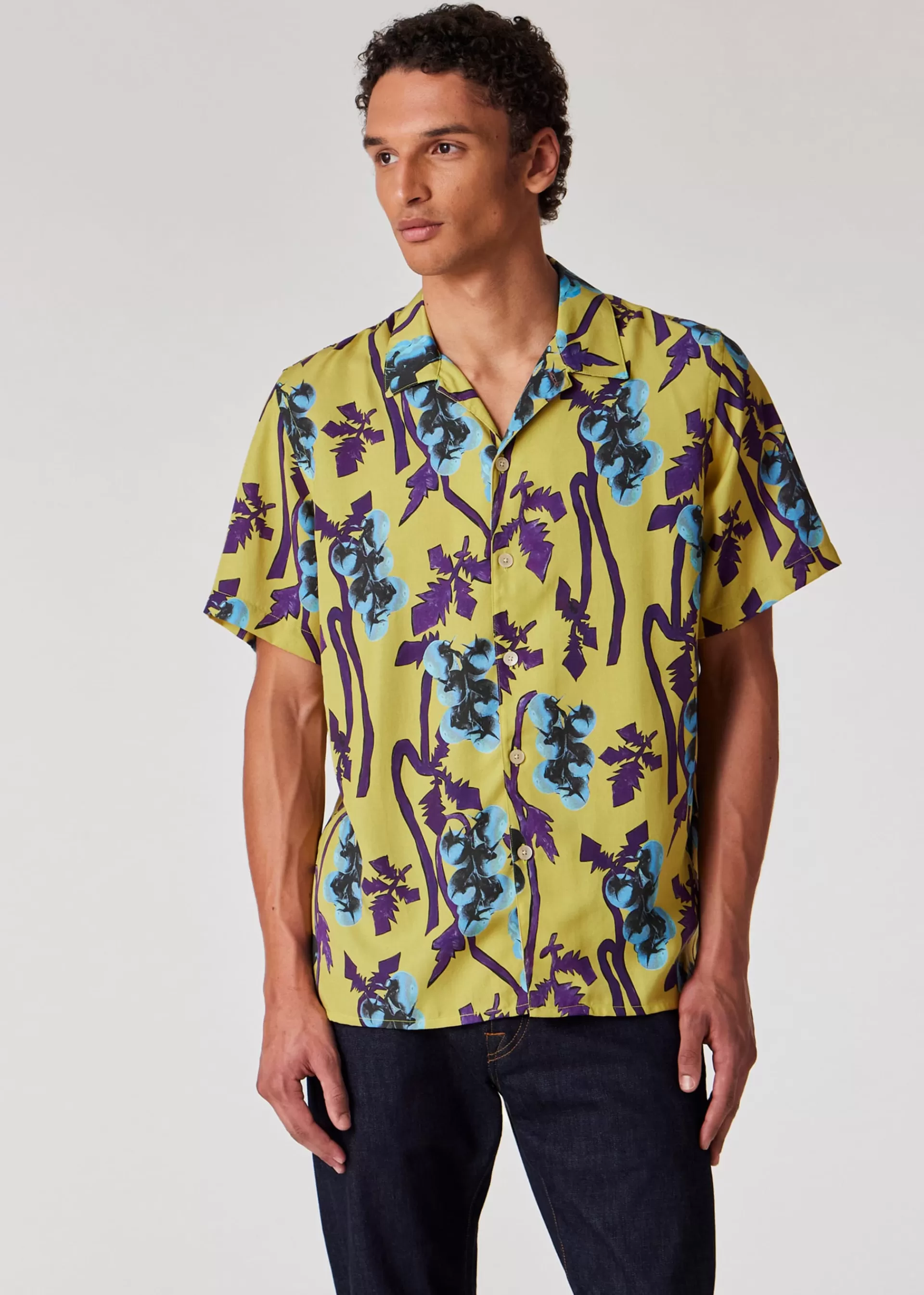 Yellow Chartreuse 'Tomato Vine' Print Shirt>Paul Smith Online